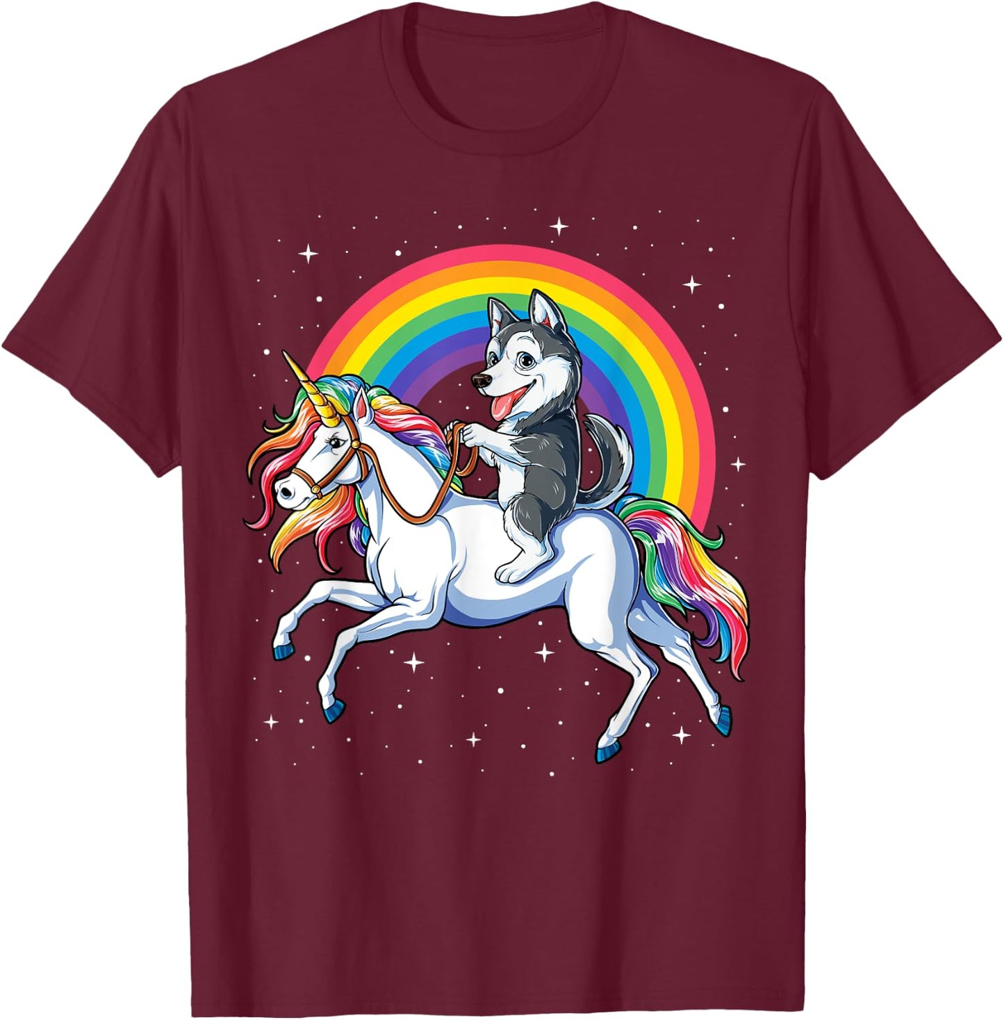 Siberian Husky Unicorn T shirt Girls Space Galaxy Rainbow T-Shirt - T-Shirt | Maroon