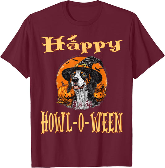 Bluetick Coonhound Dog Whitch Hat Halloween Pumpkin Spooky Men Women Kids T-Shirt - T-Shirt | Maroon