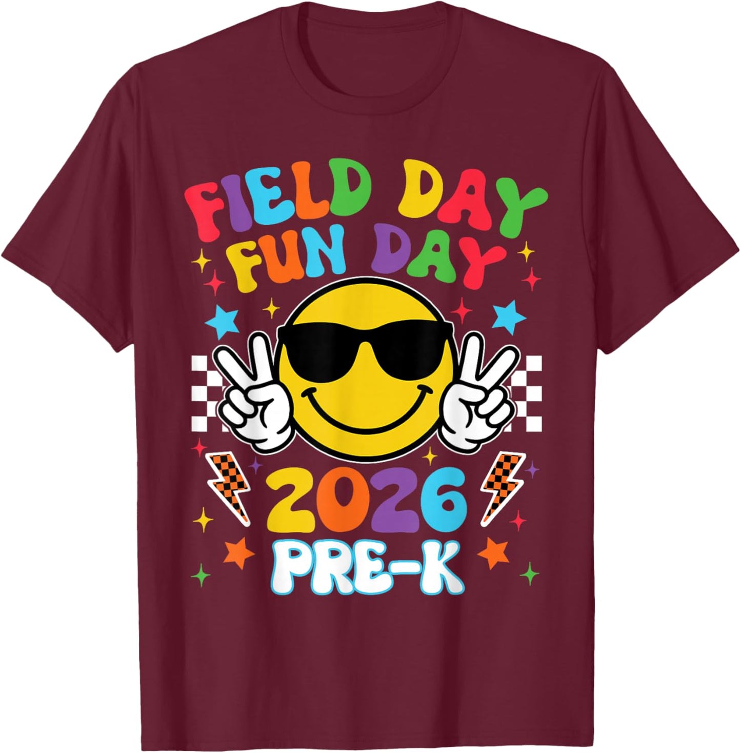 Pre-K Field Day Fun Day 2026 Teacher Boy Girl Kid T-Shirt - T-Shirt | Maroon