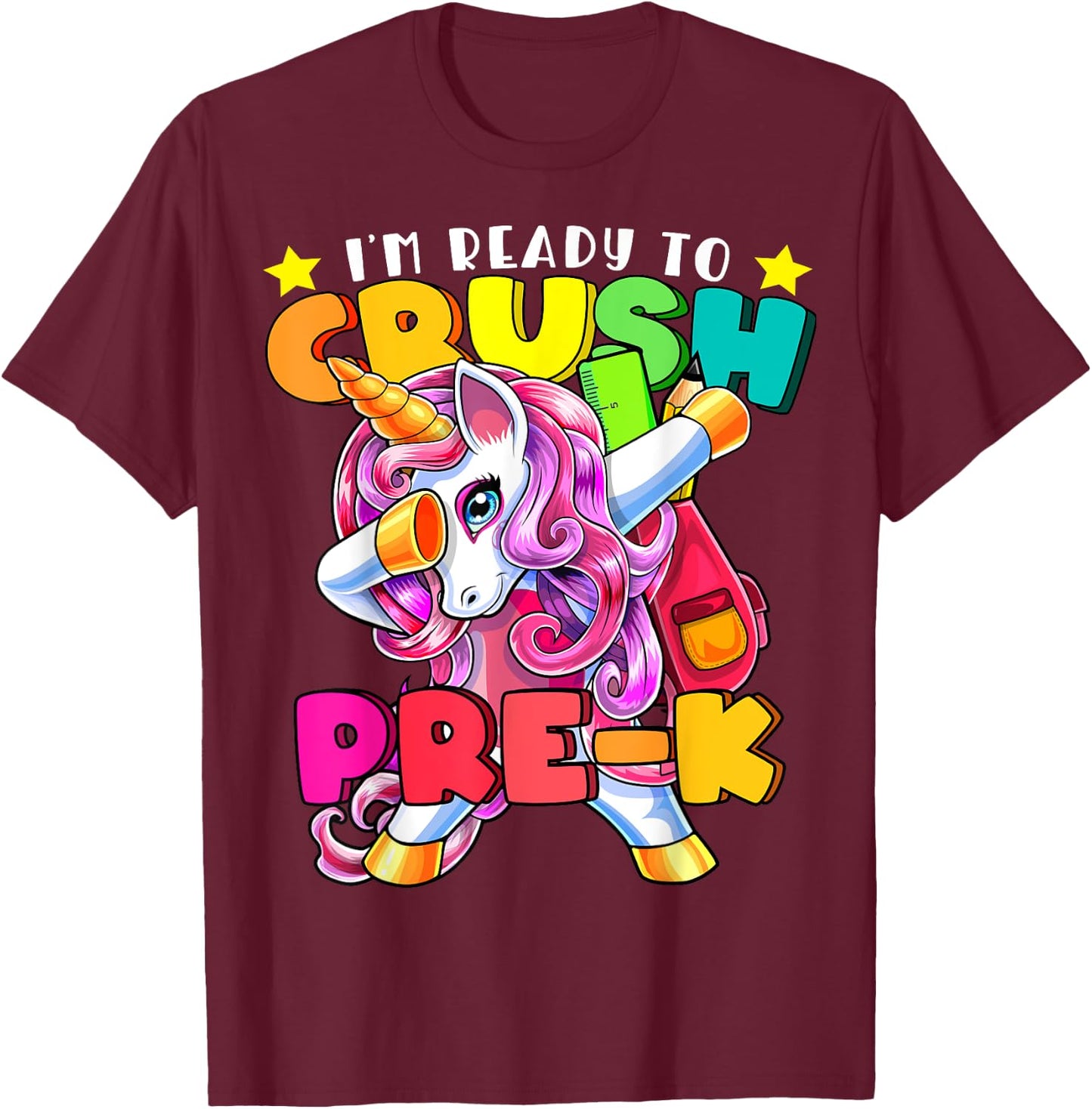 Crush Pre-K Dabbing Unicorn Back to School Girls T-Shirt - T-Shirt | Maroon