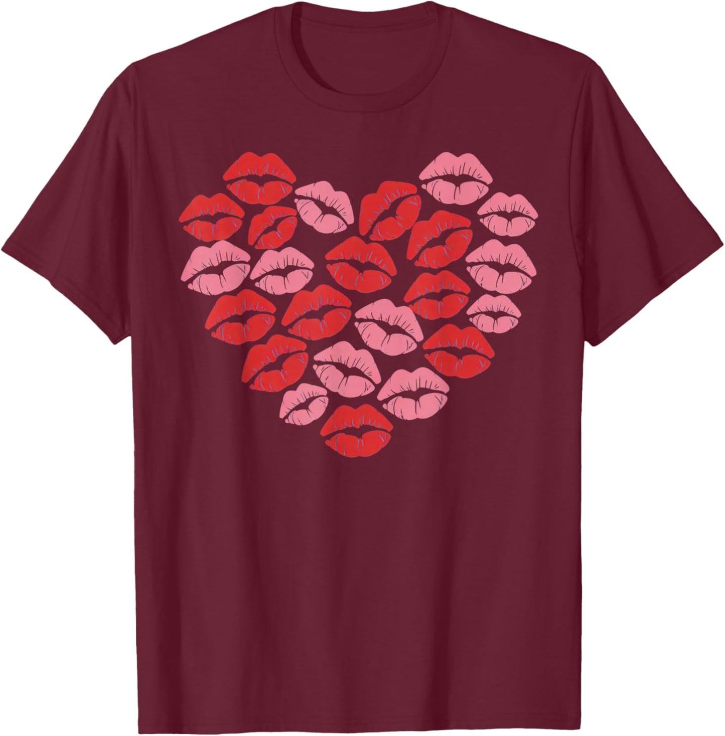 Lips Heart Pattern for Romantic Spirits Valentine's Day Fun T-Shirt - T-Shirt | Maroon