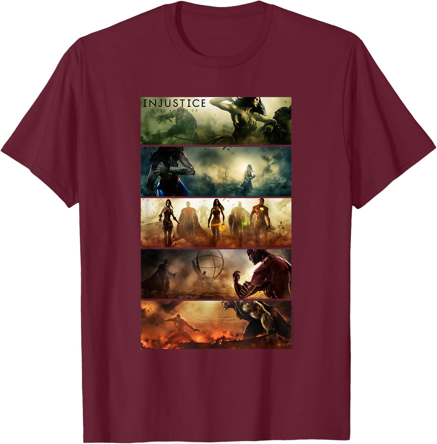 Injustice: Gods Among Us Panels T-Shirt - T-Shirt | Maroon