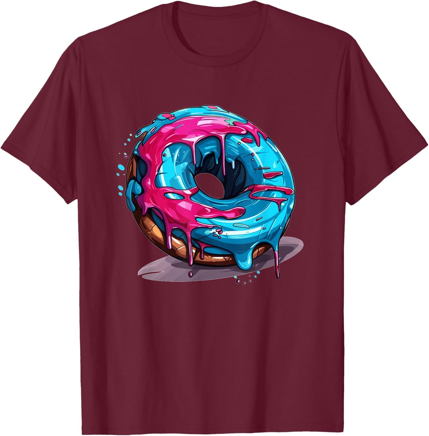 Colorful Drippy Donut T-Shirt - T-Shirt | Maroon