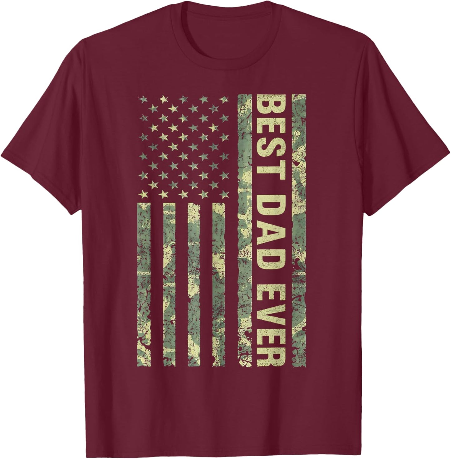 Best Dad Ever with US American Flag Gifts Fathers Day T-Shirt - T-Shirt | Maroon