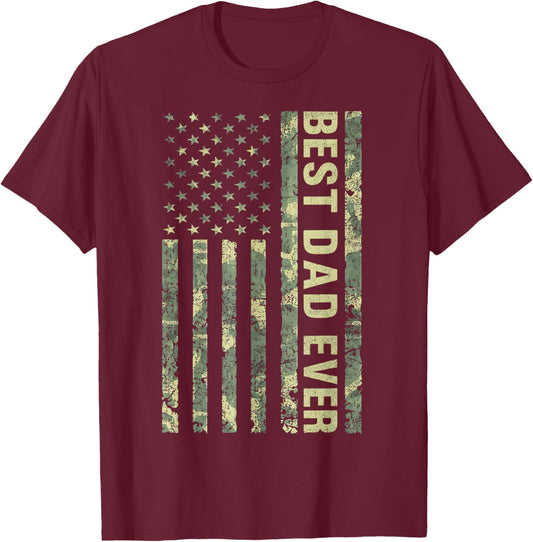 Best Dad Ever with US American Flag Gifts Fathers Day T-Shirt - T-Shirt | Maroon