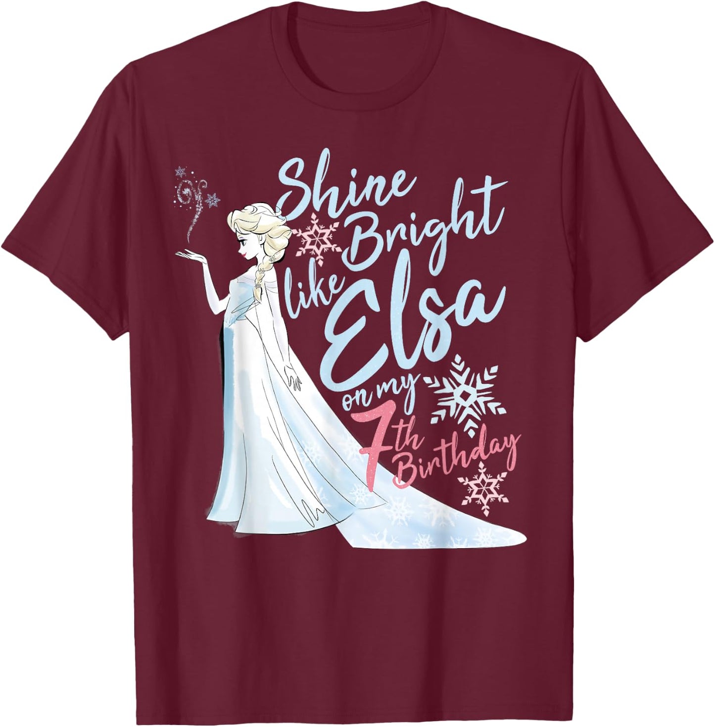 Disney Frozen Elsa Shine Bright On My 7th Birthday T-Shirt - T-Shirt | Maroon