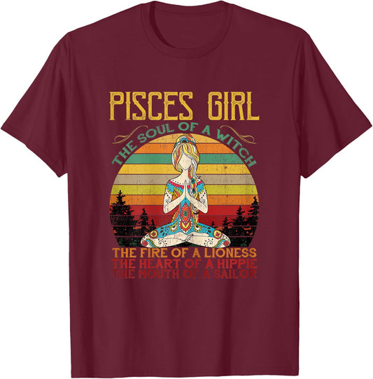 Pisces Girl The Soul Of A Witch Vintage Yoga Shirt T-Shirt - T-Shirt | Maroon