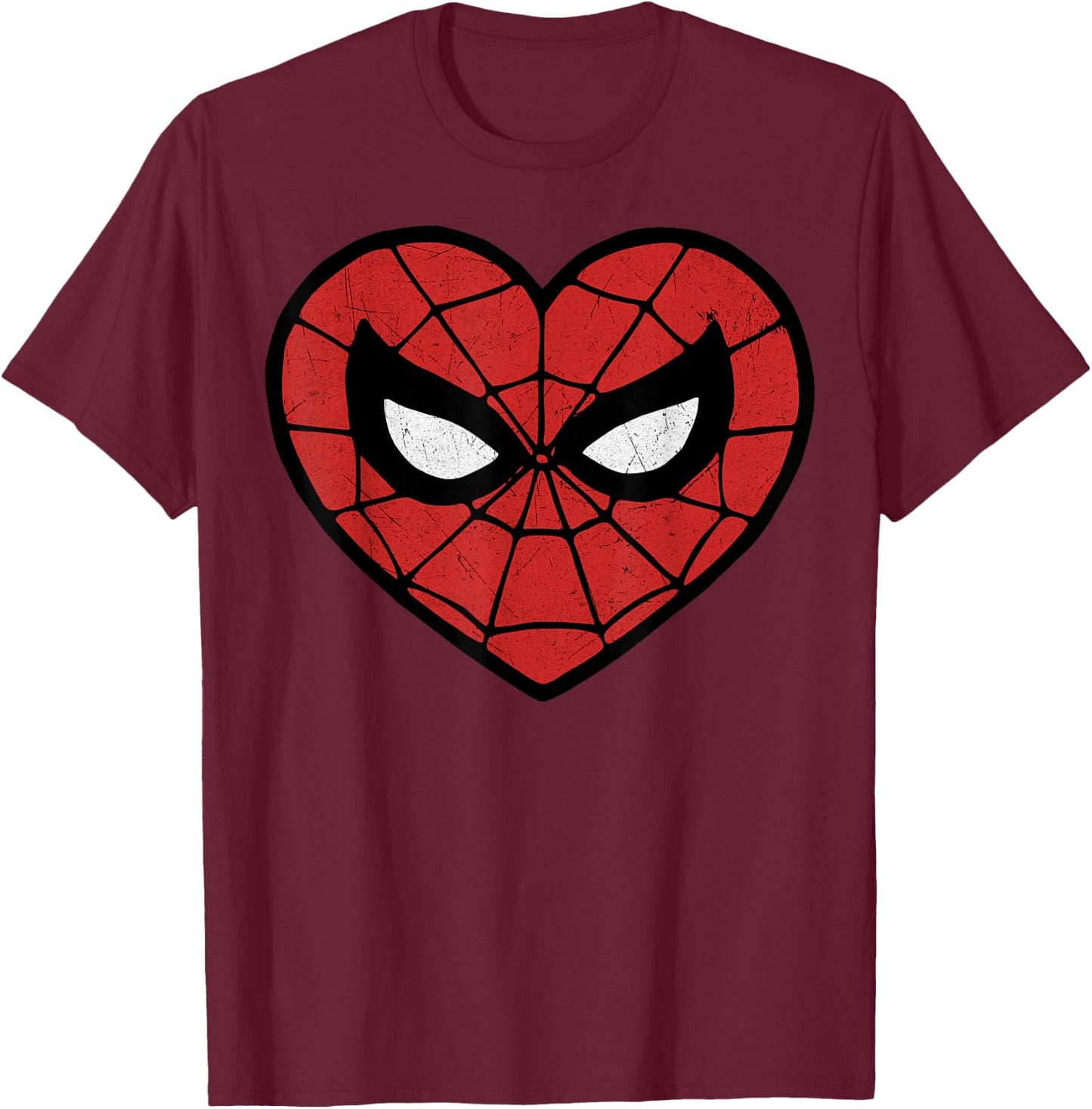 Marvel Spider-Man Face Mask Valentine's Heart Logo Small T-Shirt - T-Shirt | Maroon