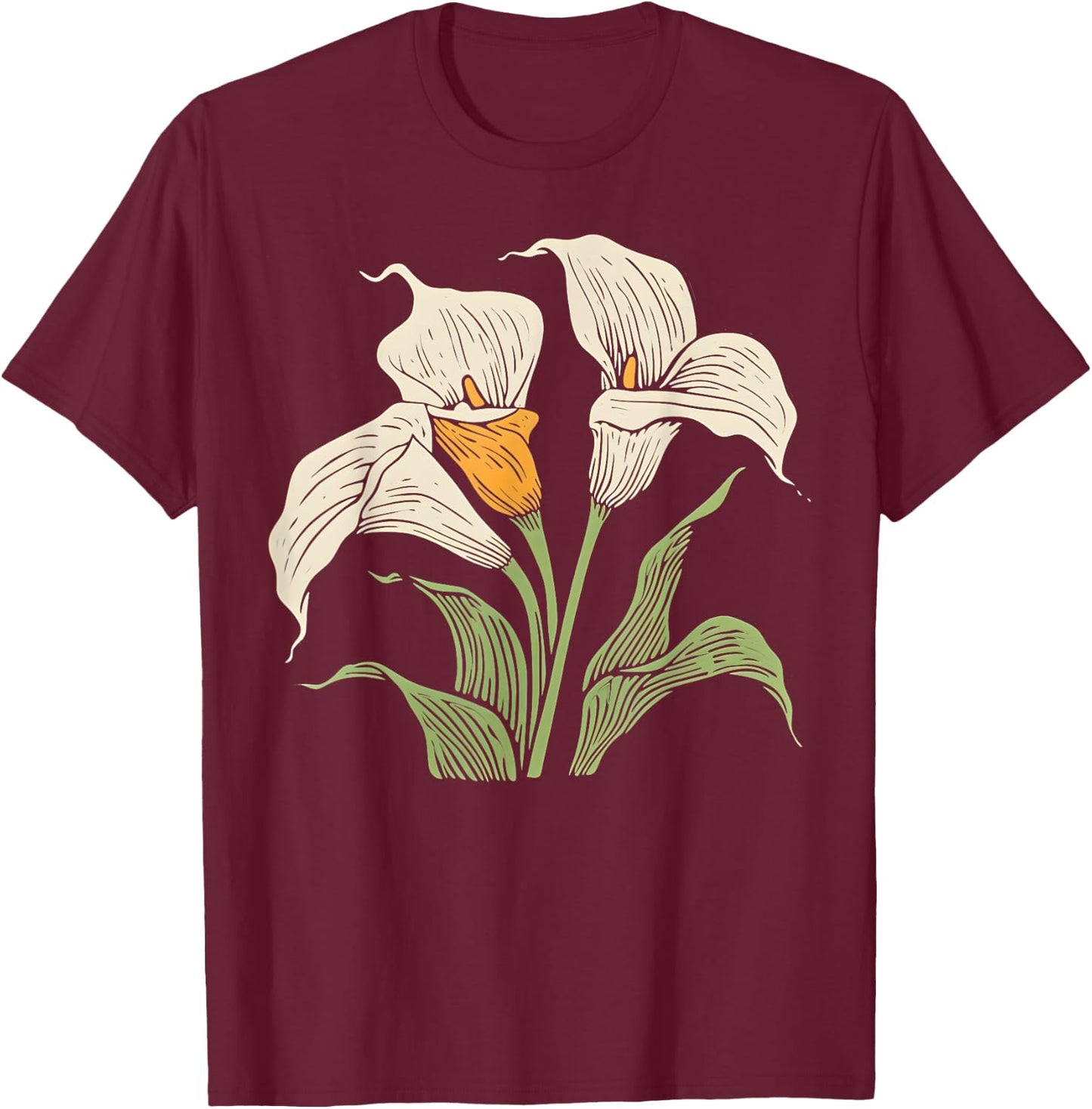 Vintage Botanical Calla Lily Flower Girl Floral Plant Mom T-Shirt - T-Shirt | Maroon