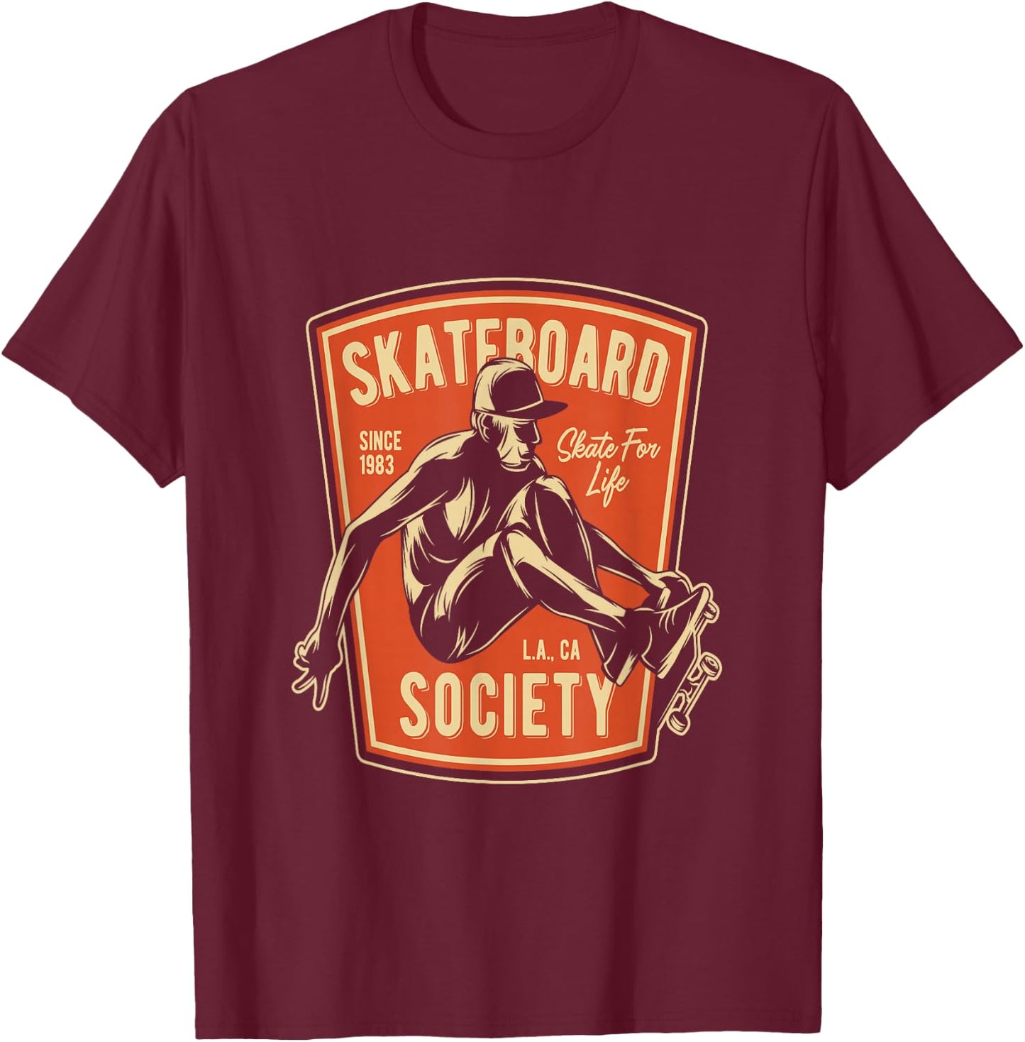 Skate For Life 1983 T Shirts Boy Skateboard T-Shirt - T-Shirt | Maroon