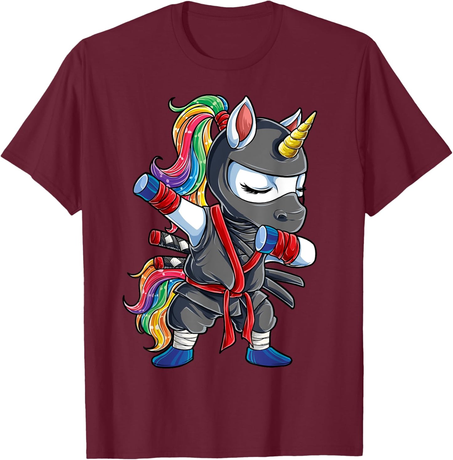 Dabbing Ninja Unicorn T Shirt Girls Rainbow Martial Arts T-Shirt - T-Shirt | Maroon
