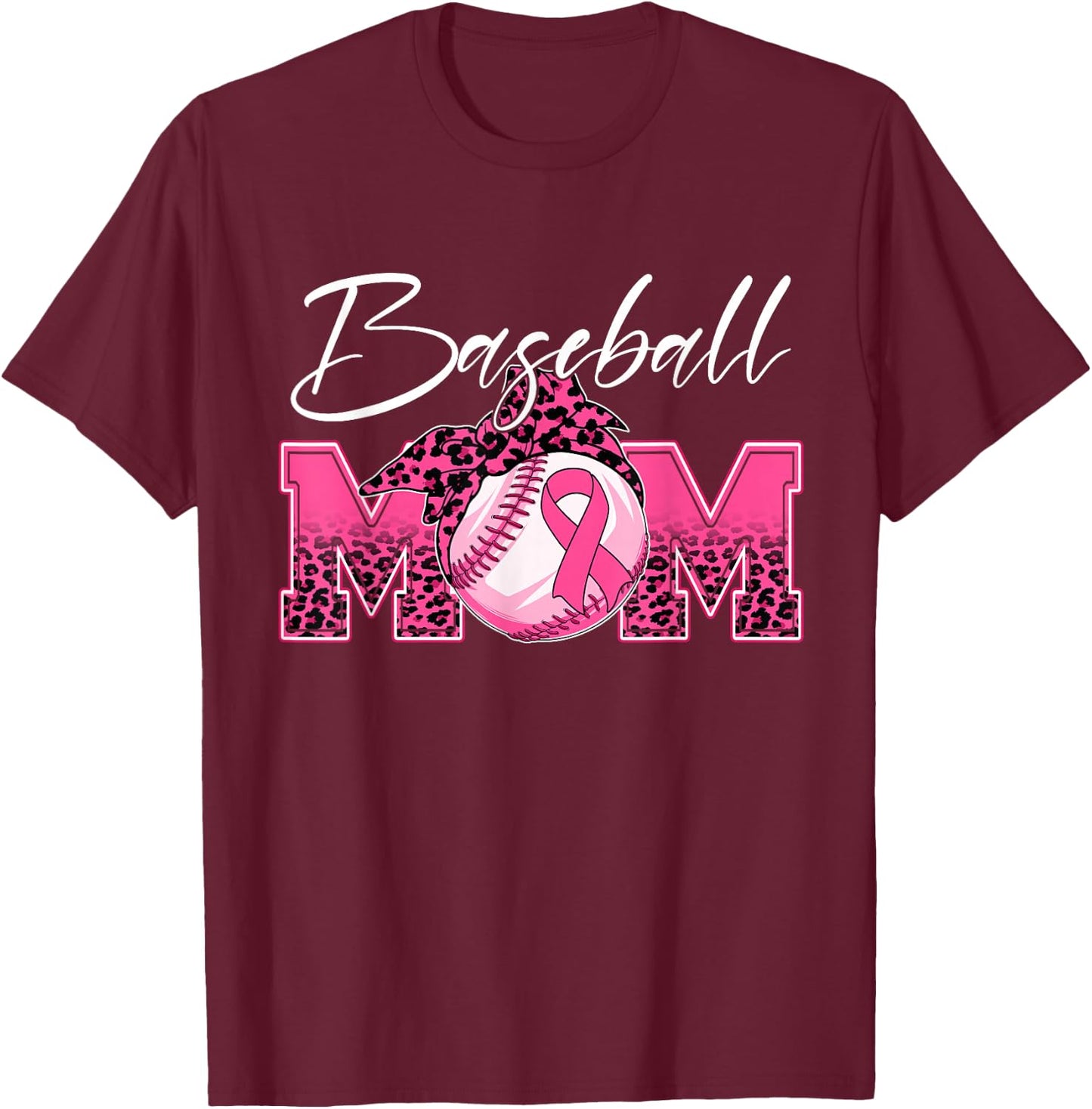 Baseball Mom Breast Cancer Awareness Day Pink Ribbon Women T-Shirt - T-Shirt | Maroon