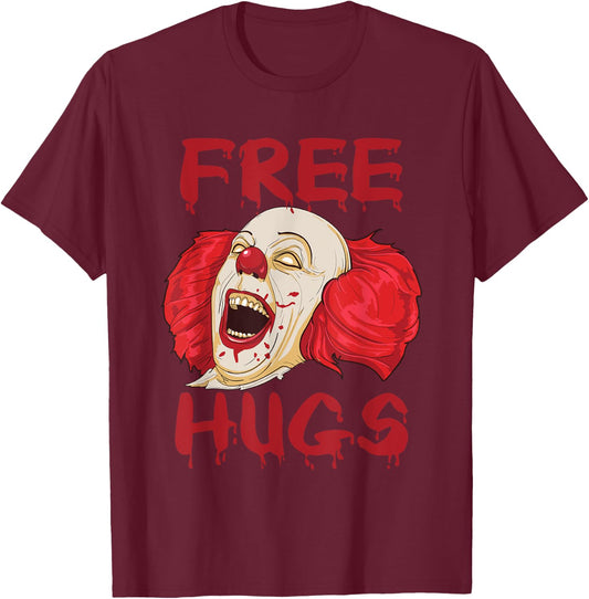 Free Hugs Halloween Evil Killer Scary Clown Horror Gift T-Shirt - T-Shirt | Maroon