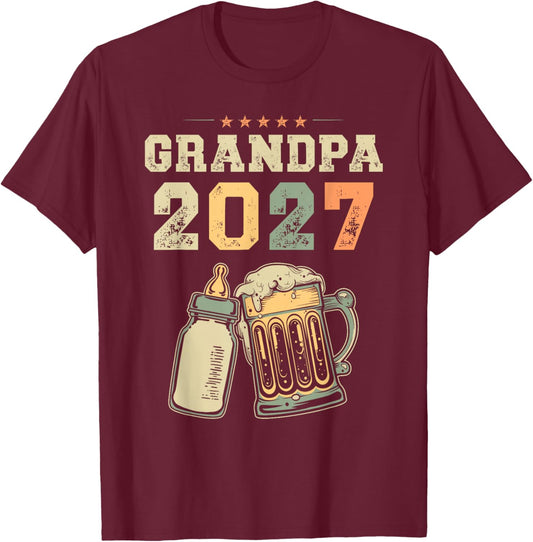 Grandpa 2027 Vintage Expecting Grandpa Baby Announce T-Shirt - T-Shirt | Maroon
