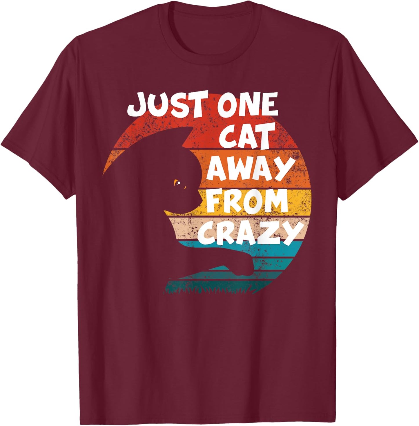 Funny Retro Vintage Cat | Just One Cat Away From Crazy Women Kids T-Shirt - T-Shirt | Maroon