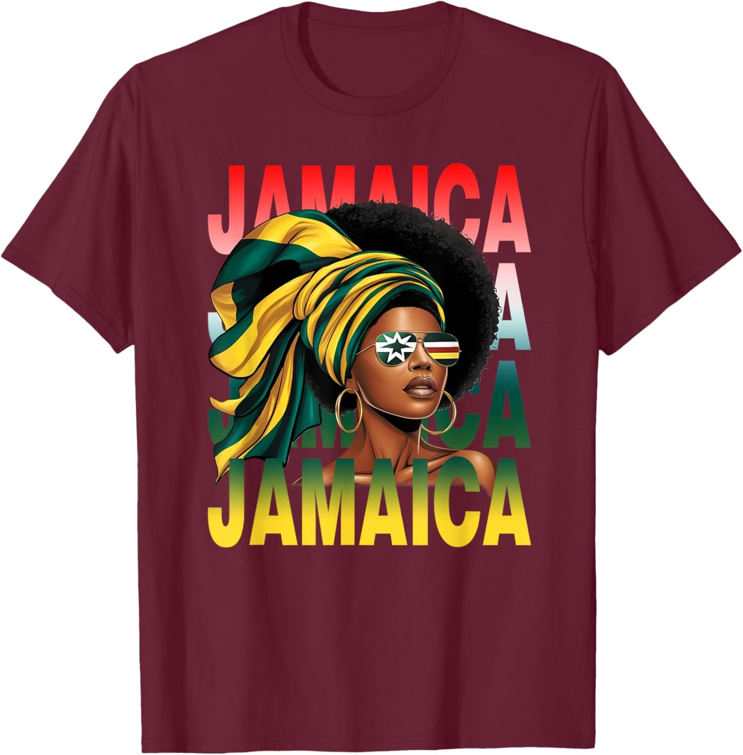 Proud Jamaican Afro Black Woman Jamaica Flag Pride T-Shirt - T-Shirt | Maroon