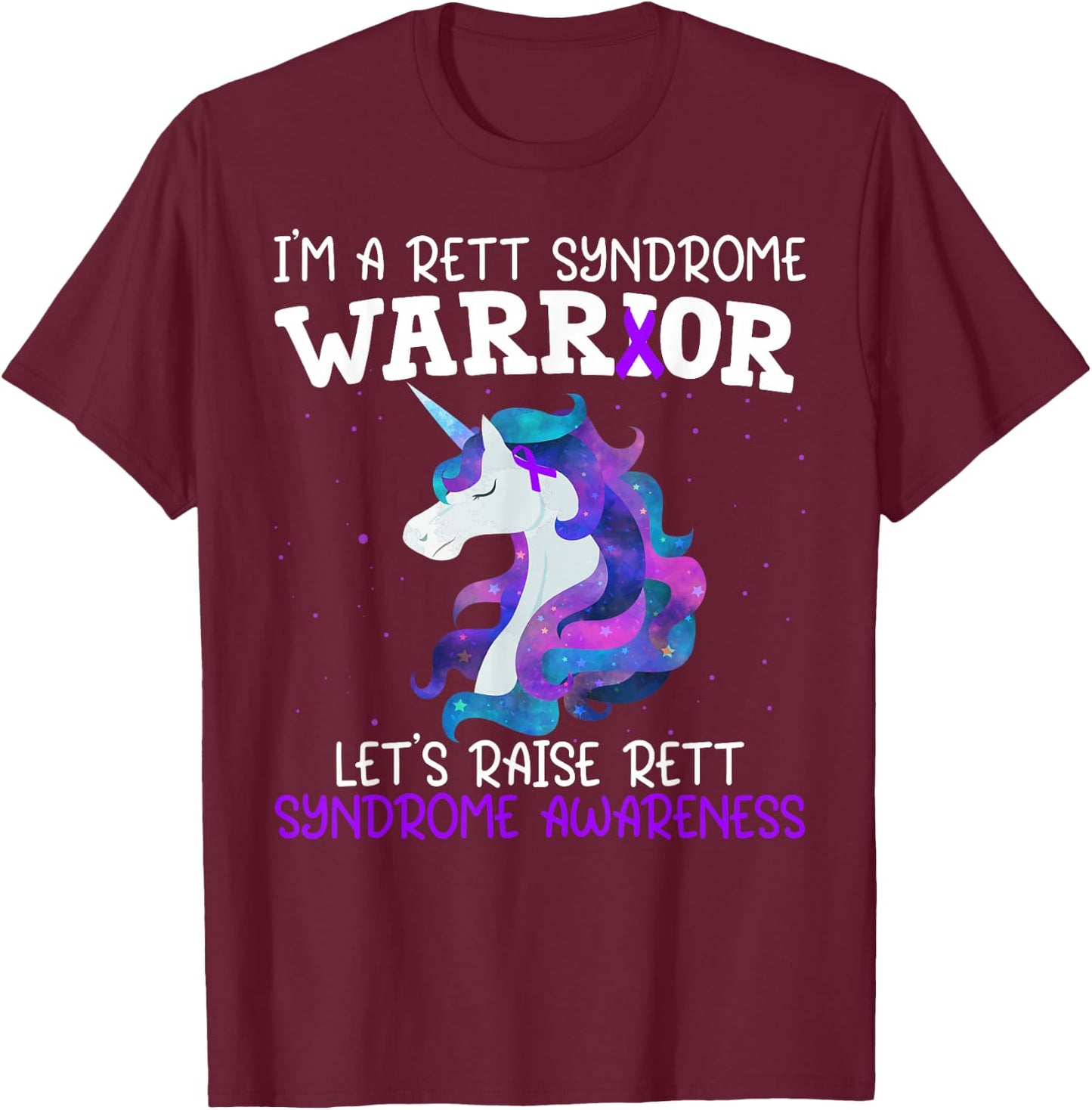 Unicorn Rett Syndrome Warrior Gift Rett Syndrome Awareness T-Shirt - T-Shirt | Maroon