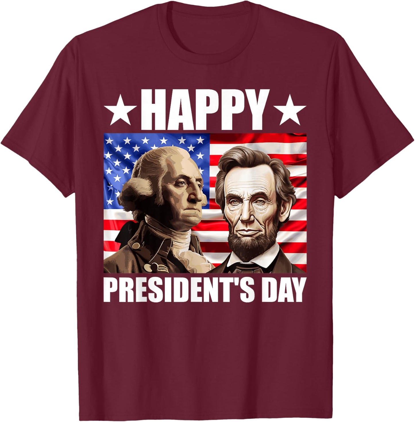 Retro Washington Lincoln American Flag Happy President's Day T-Shirt - T-Shirt | Maroon