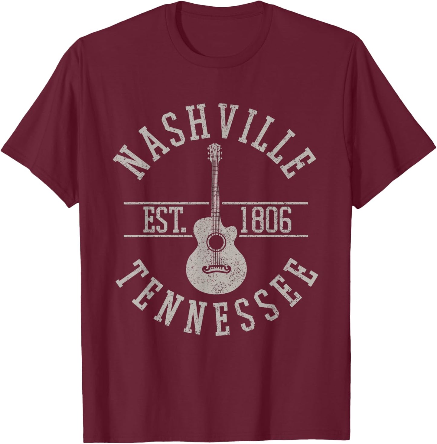 Nashville Tennessee Country Music USA Guitar Souvenir T-Shirt - T-Shirt | Maroon