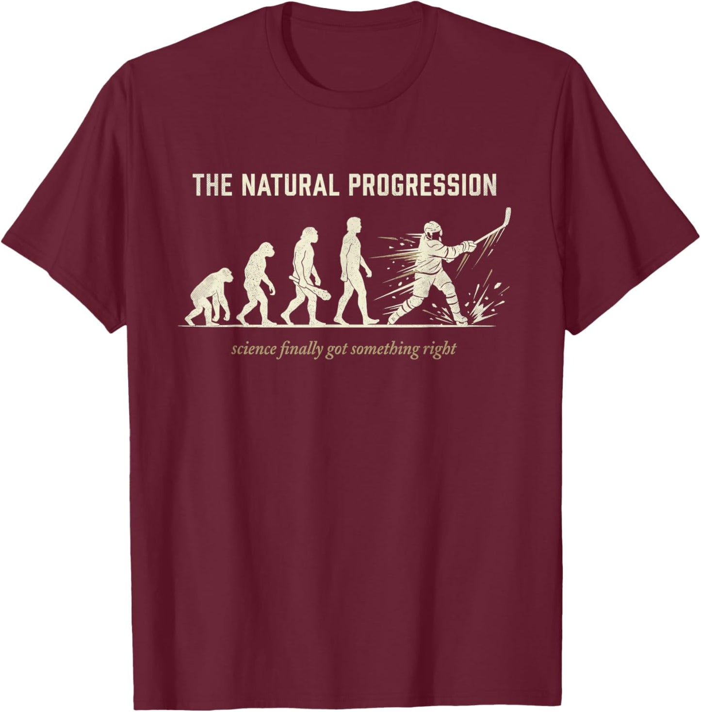 Funny Ice Hockey Evolution Natural Progression T-Shirt - T-Shirt | Maroon