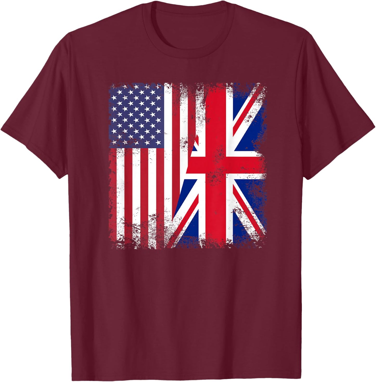 Half British UK Flag | Vintage United Kingdom USA Gift T-Shirt - T-Shirt | Maroon