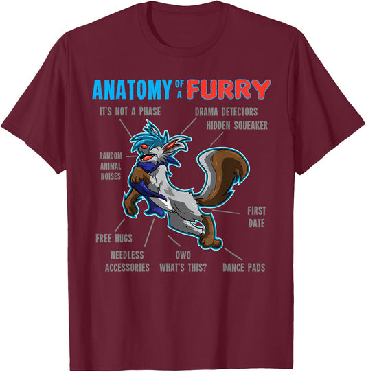Furry shirt - Anatomy of a Furry - cartoon wolf shirt T-Shirt - T-Shirt | Maroon