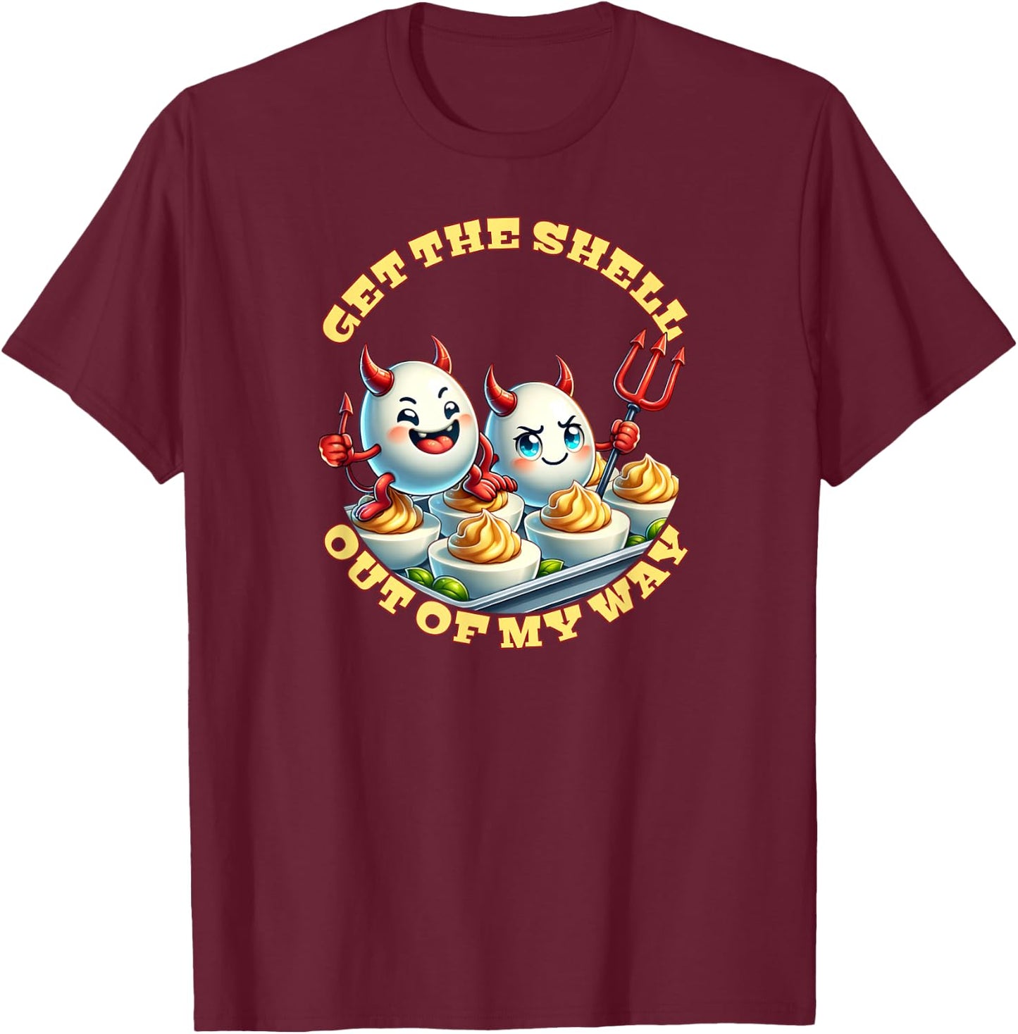 Funny Thanksgiving Dinner You Know Why I'm Here Deviled Egg - Funny Thanksgiving Shirt - Adults & Kids - Black - Small - Short Sleeve - Classic Fit - Cotton, Polyester - Machine Wash T-Shirt - T-Shirt | Maroon