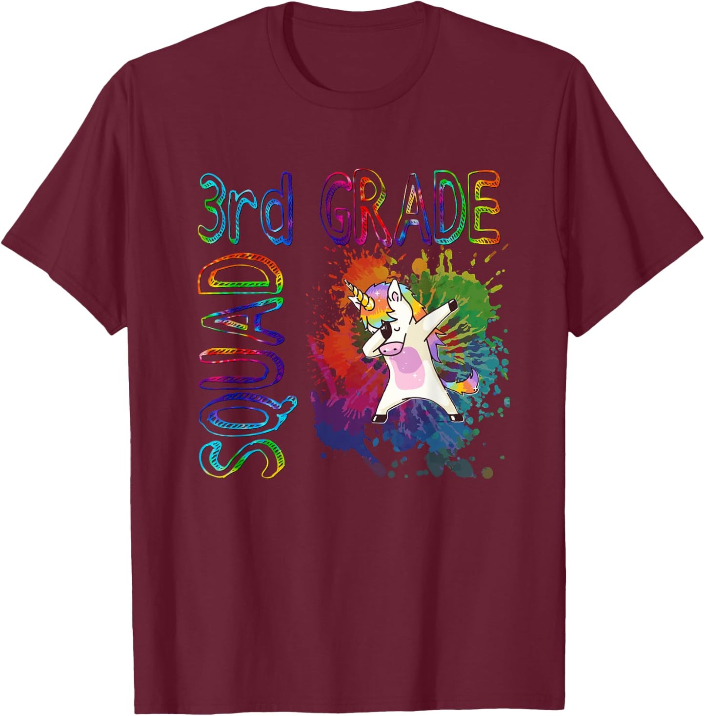 3rd Grade Squad Third Grade Dabbing Unicorn Tie Dye Design T-Shirt - T-Shirt | Maroon