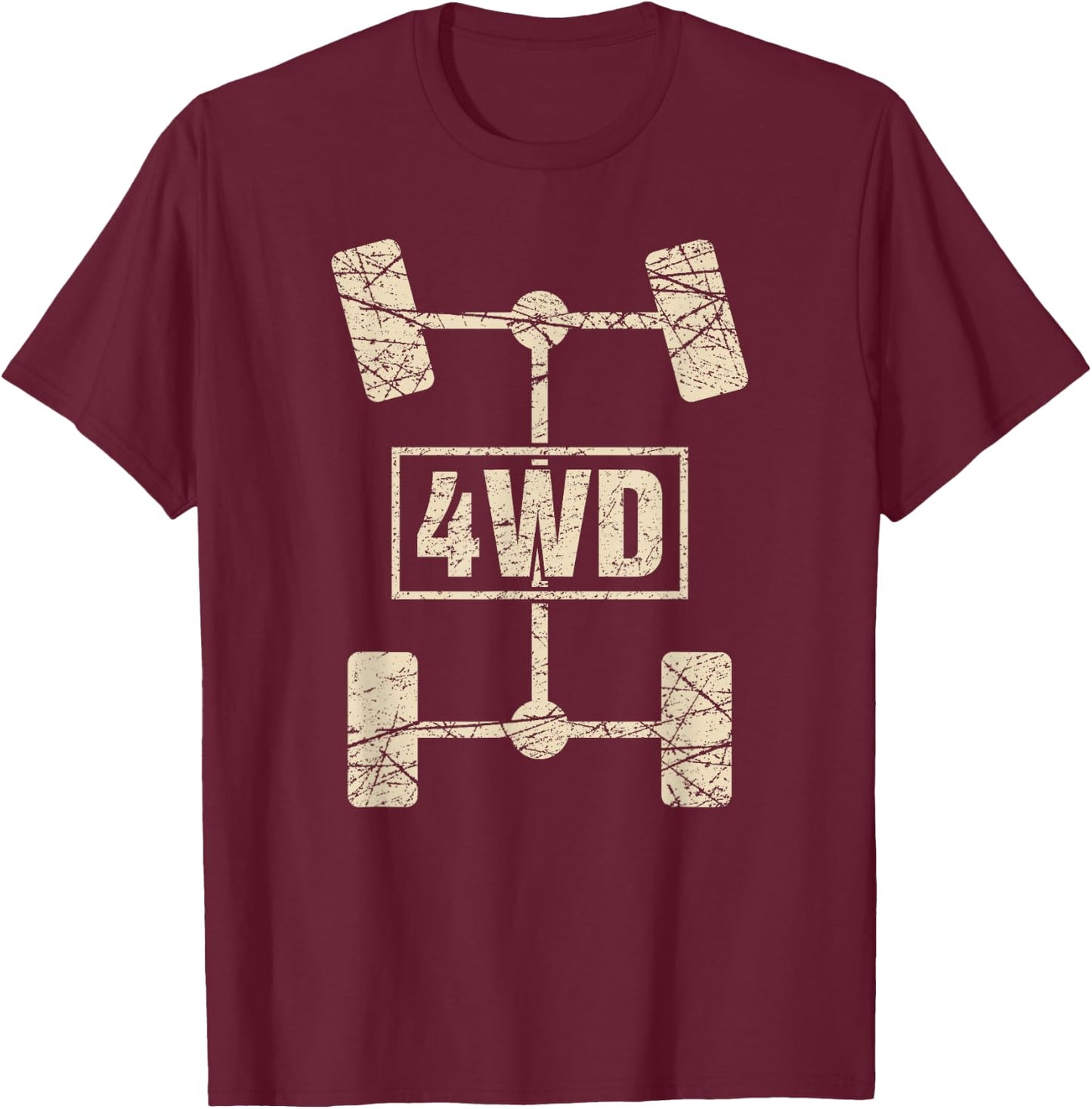 4WD T Shirt Retro Offroad Overland 4x4 Great Graphics T-Shirt - T-Shirt | Maroon