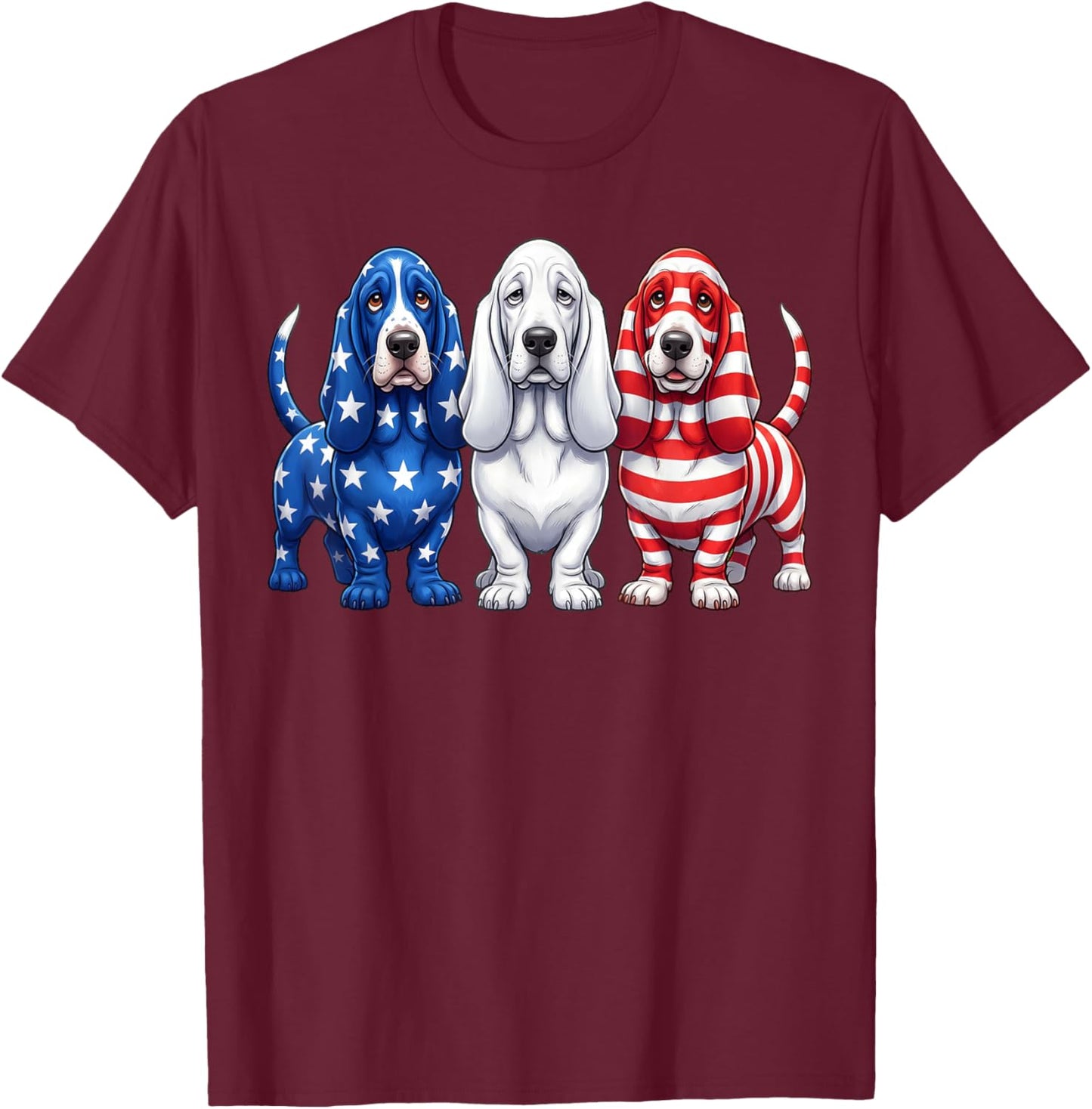 Basset Hound American Flag 4th of July Independence Day T-Shirt - T-Shirt | Maroon