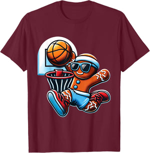 Christmas Gingerbread Basketball Christmas Boys T-Shirt - T-Shirt | Maroon