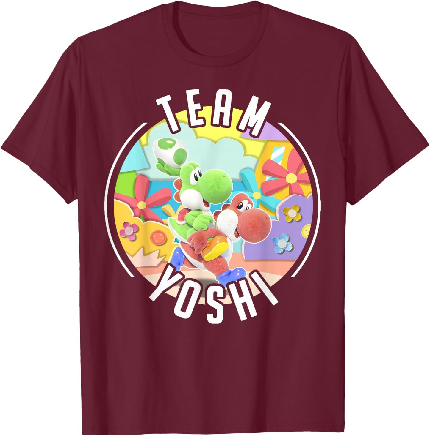 Yoshi's Crafted World Team Yoshi Piggyback Poster T-Shirt - T-Shirt | Maroon