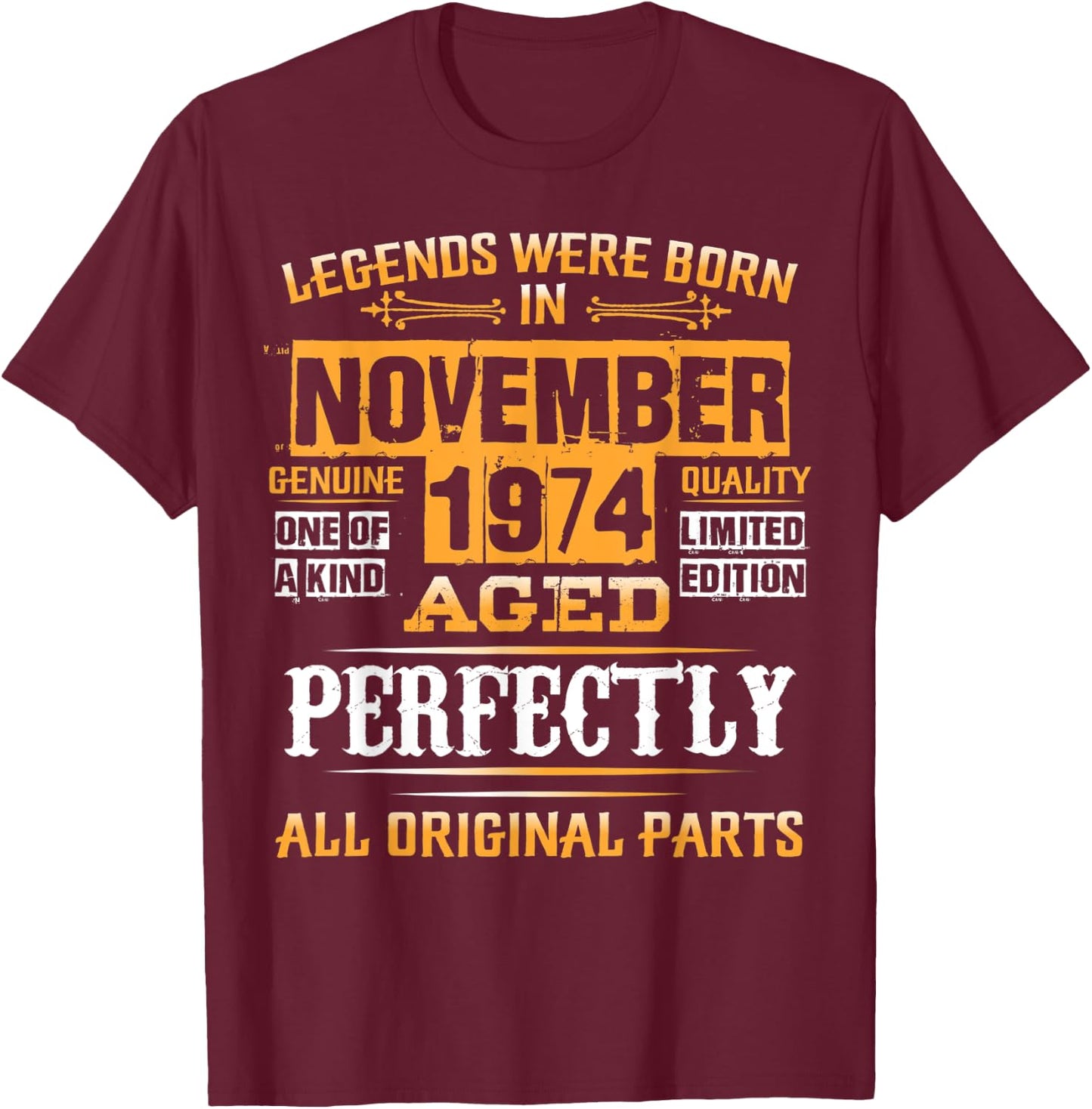 Vintage November Shirt 1974 Birthday Gift 45 Yrs Old D1 T-Shirt - T-Shirt | Maroon