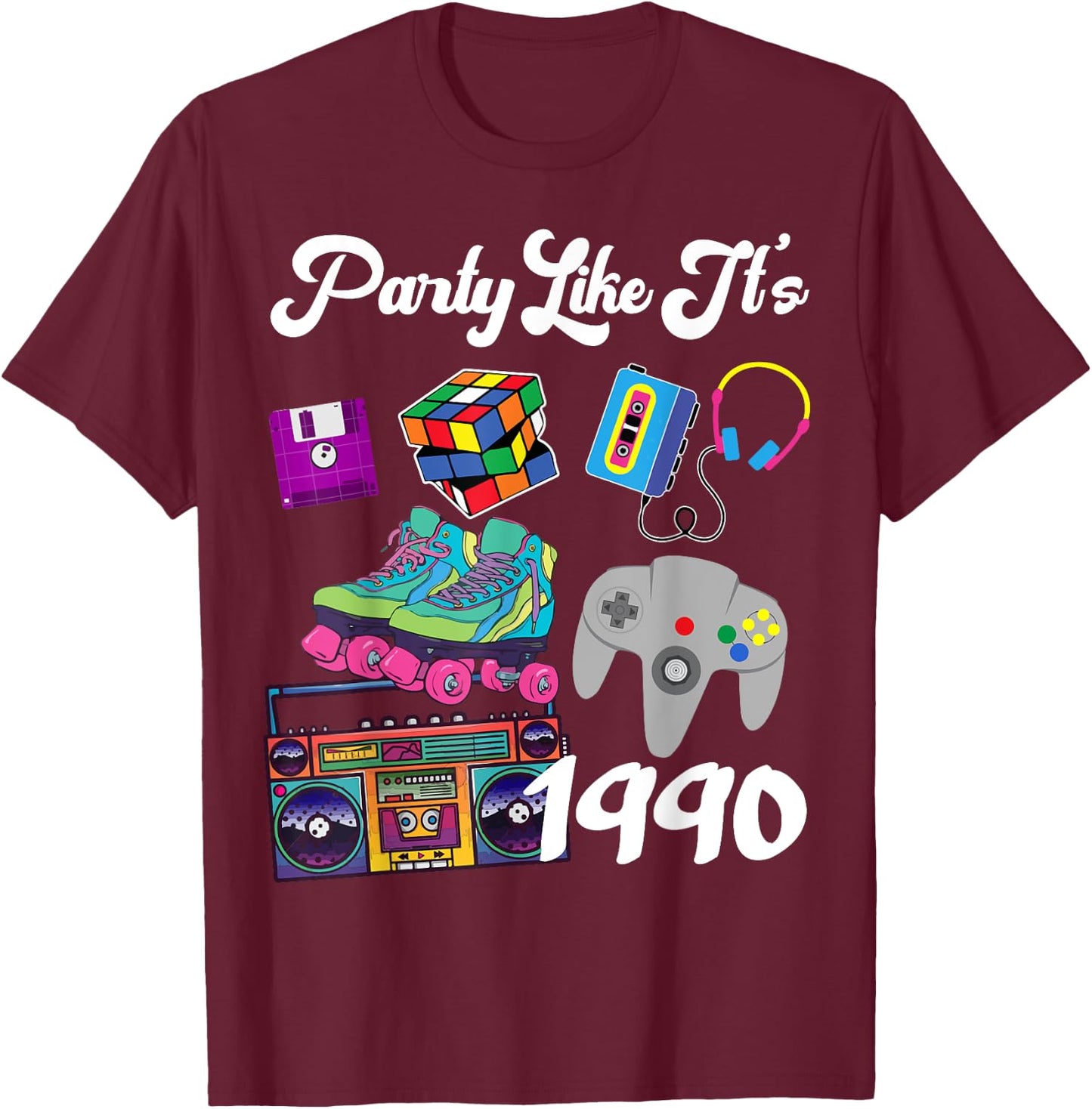 Retro Party Like It's 1990 30th Birthday T-Shirt - T-Shirt | Maroon