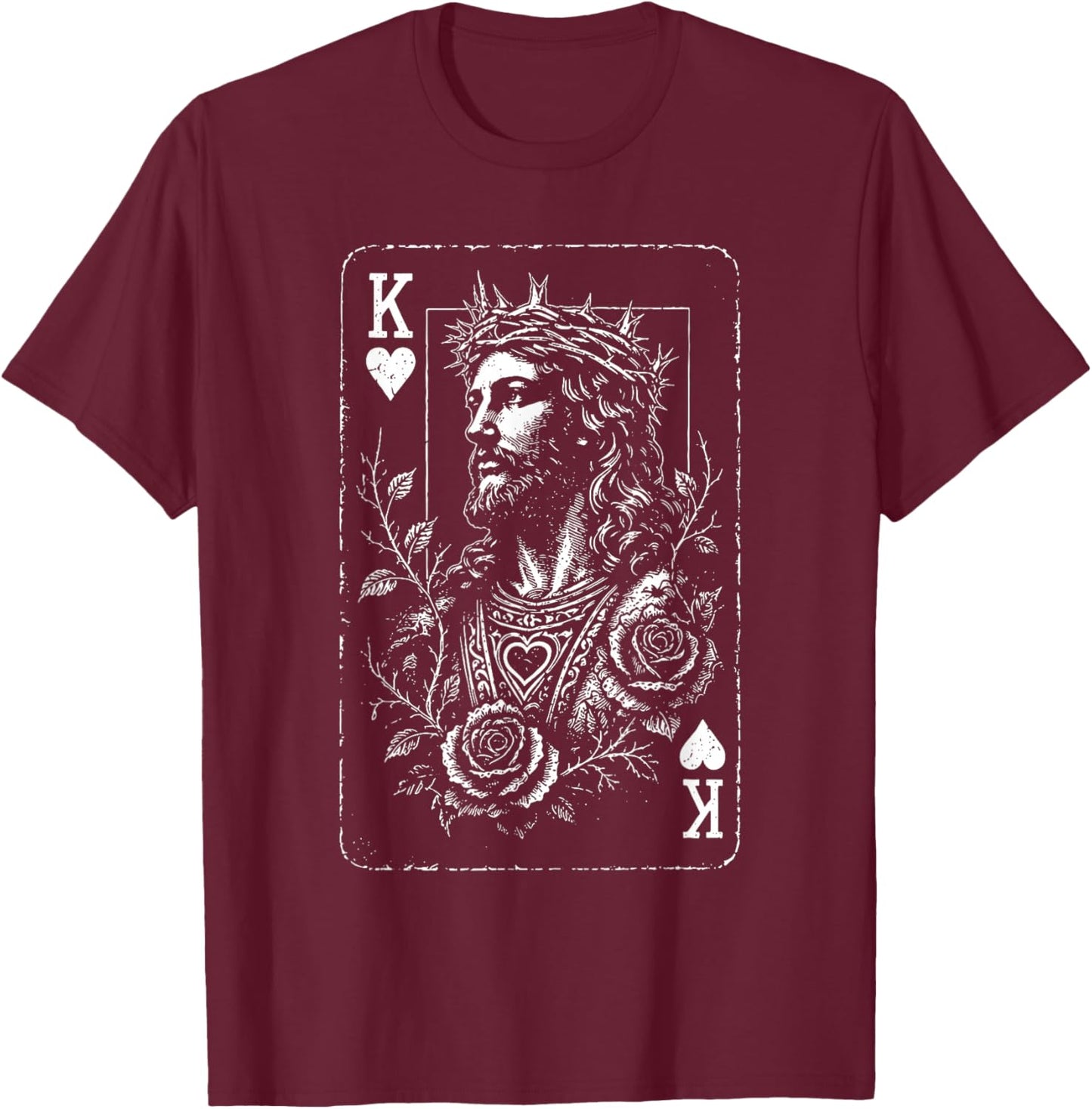 Vintage Jesus Christ King of Hearts Christian Playing Card T-Shirt - T-Shirt | Maroon