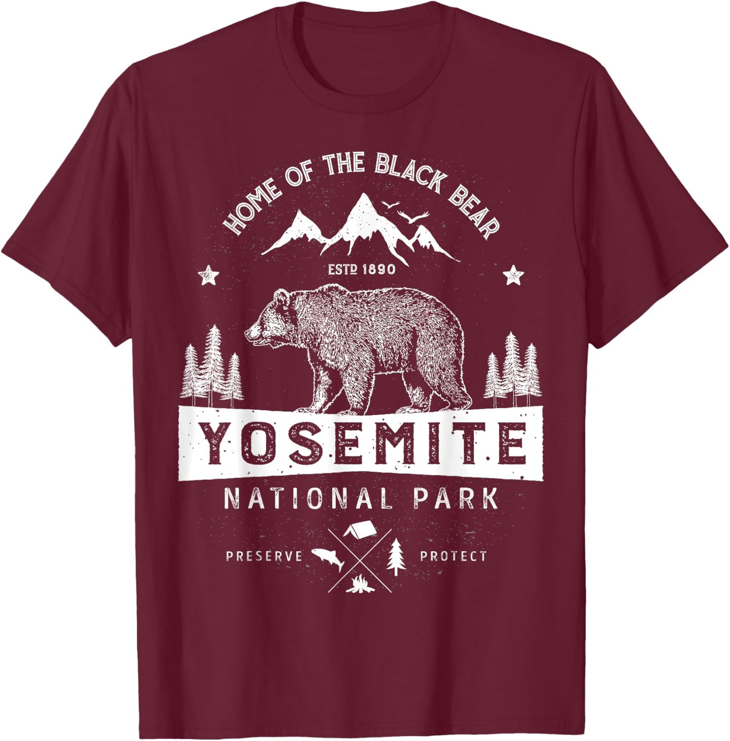 Yosemite National Park T shirt California Bear Vintage Gifts T-Shirt - T-Shirt | Maroon
