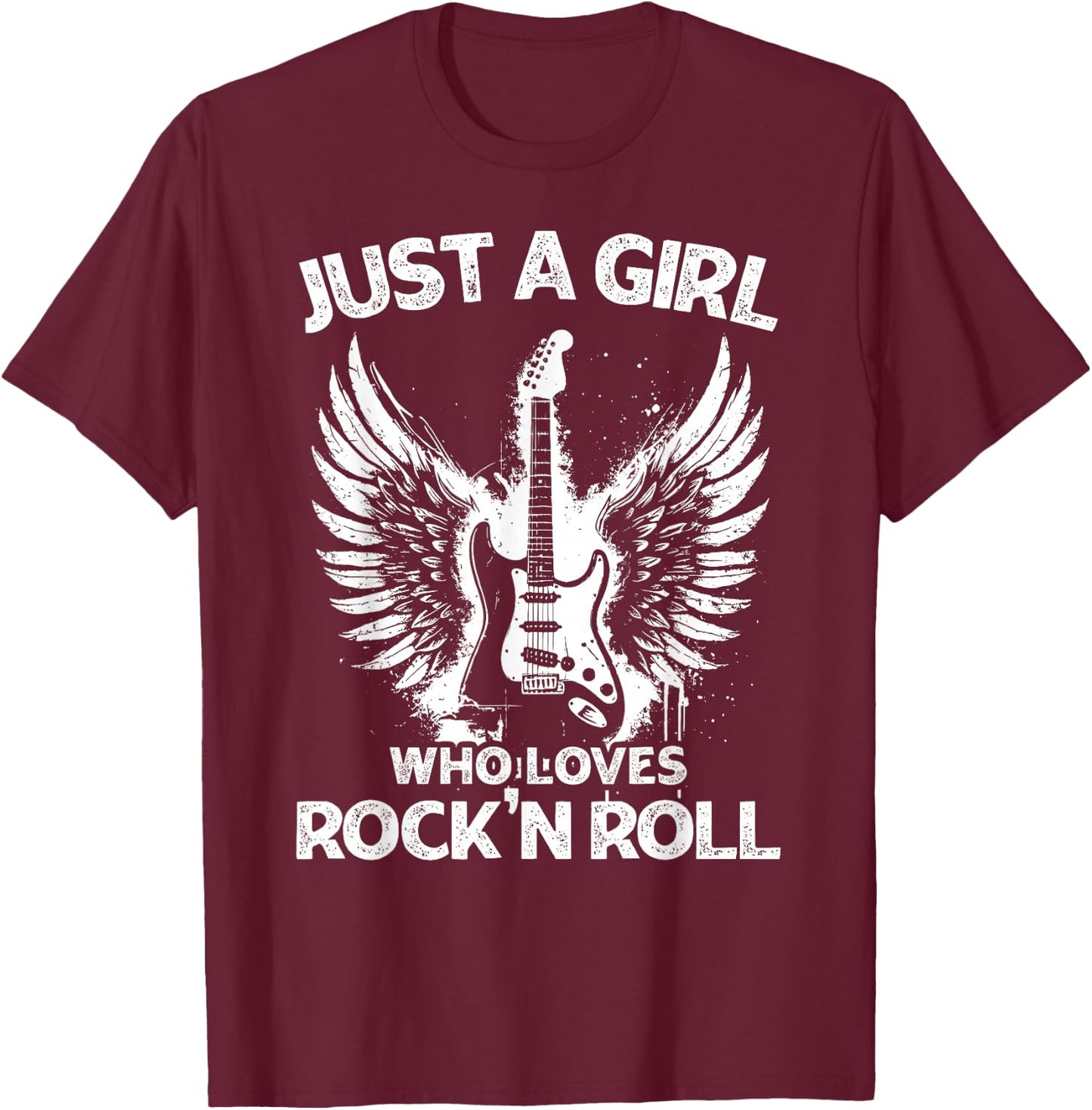 Just A Girl Who Loves Rock And Roll Rock Band Guitar Concert T-Shirt - T-Shirt | Maroon