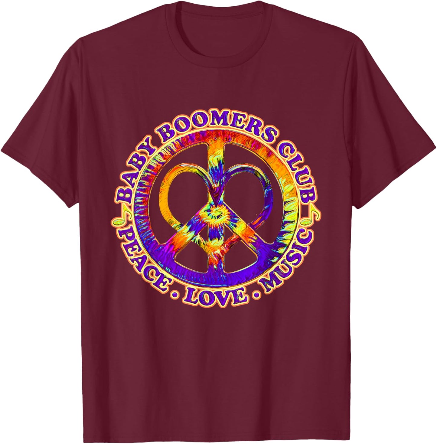 Baby Boomers Retro Vintage Peace Love T-Shirt - T-Shirt | Maroon