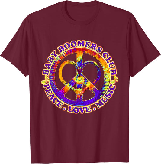 Baby Boomers Retro Vintage Peace Love T-Shirt - T-Shirt | Maroon