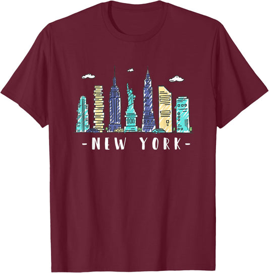 New York Skyline NYC NY City USA America Souvenir Gift T-Shirt - T-Shirt | Maroon