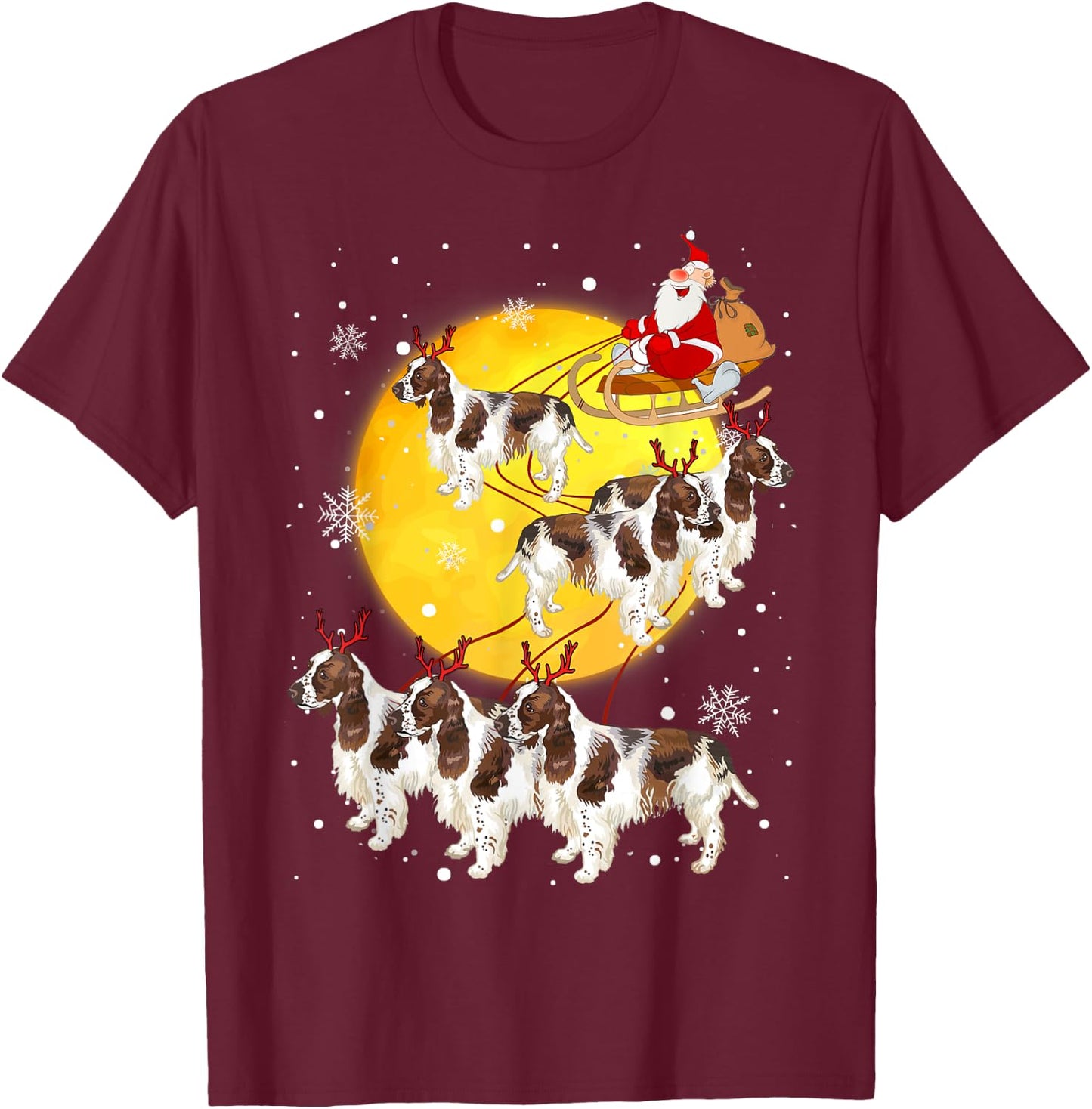 English Springer Spaniel Reindeer Christmas Dog Lover Gifts T-Shirt - T-Shirt | Maroon