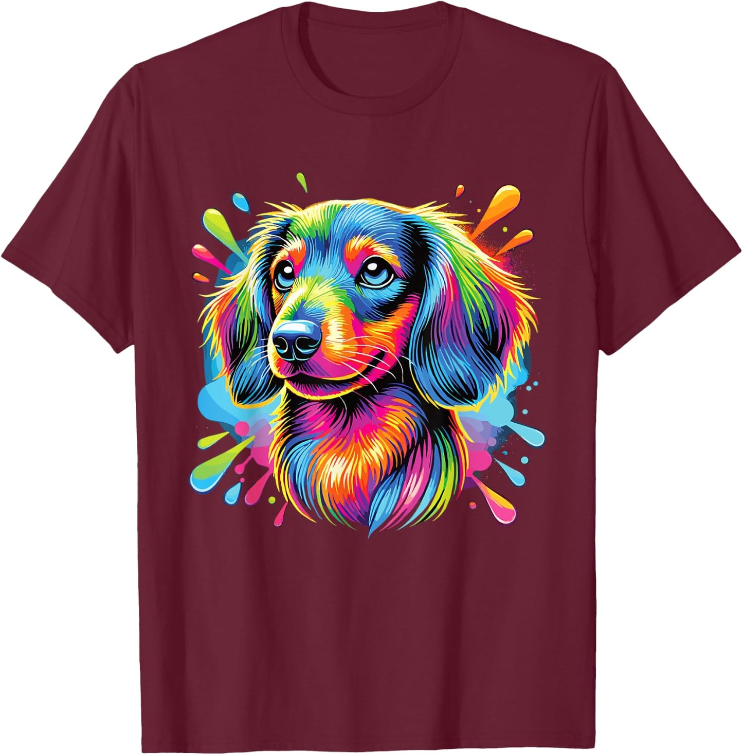 Colorful Dachshund T-Shirt - T-Shirt | Maroon