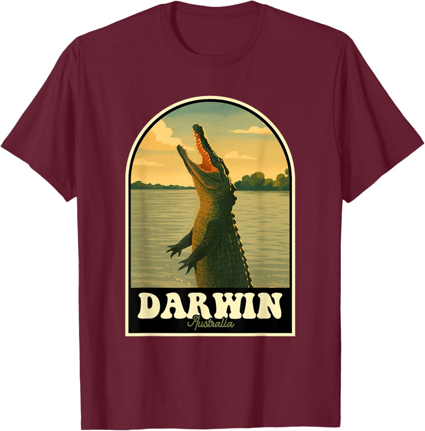 Darwin Australia Vintage Travel Design with Sunset and Natur T-Shirt - T-Shirt | Maroon