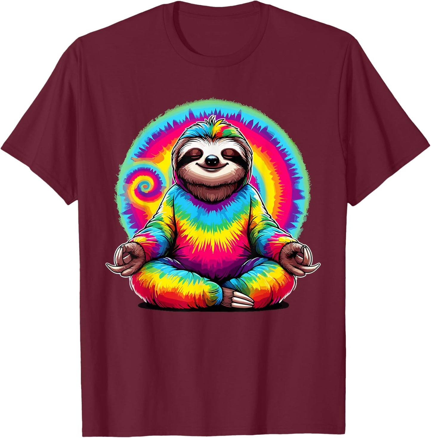 Hippie Sloth Peace Sign Tie-Dye Hippie T-Shirt - T-Shirt | Maroon