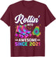 4th Birthday Shirt Girl Four 4 Year Old Roller Skate Skating T-Shirt - T-Shirt | Maroon