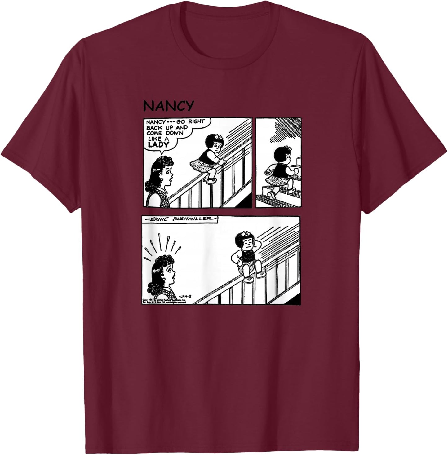 Nancy Slides Down Banister | Aunt Fritzi Scolds Vintage Top T-Shirt - T-Shirt | Maroon