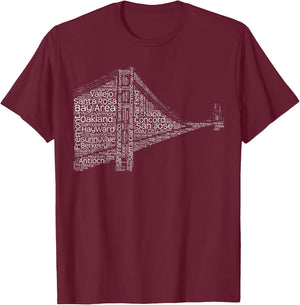 Cities of the Bay Area T-Shirt - T-Shirt | Maroon