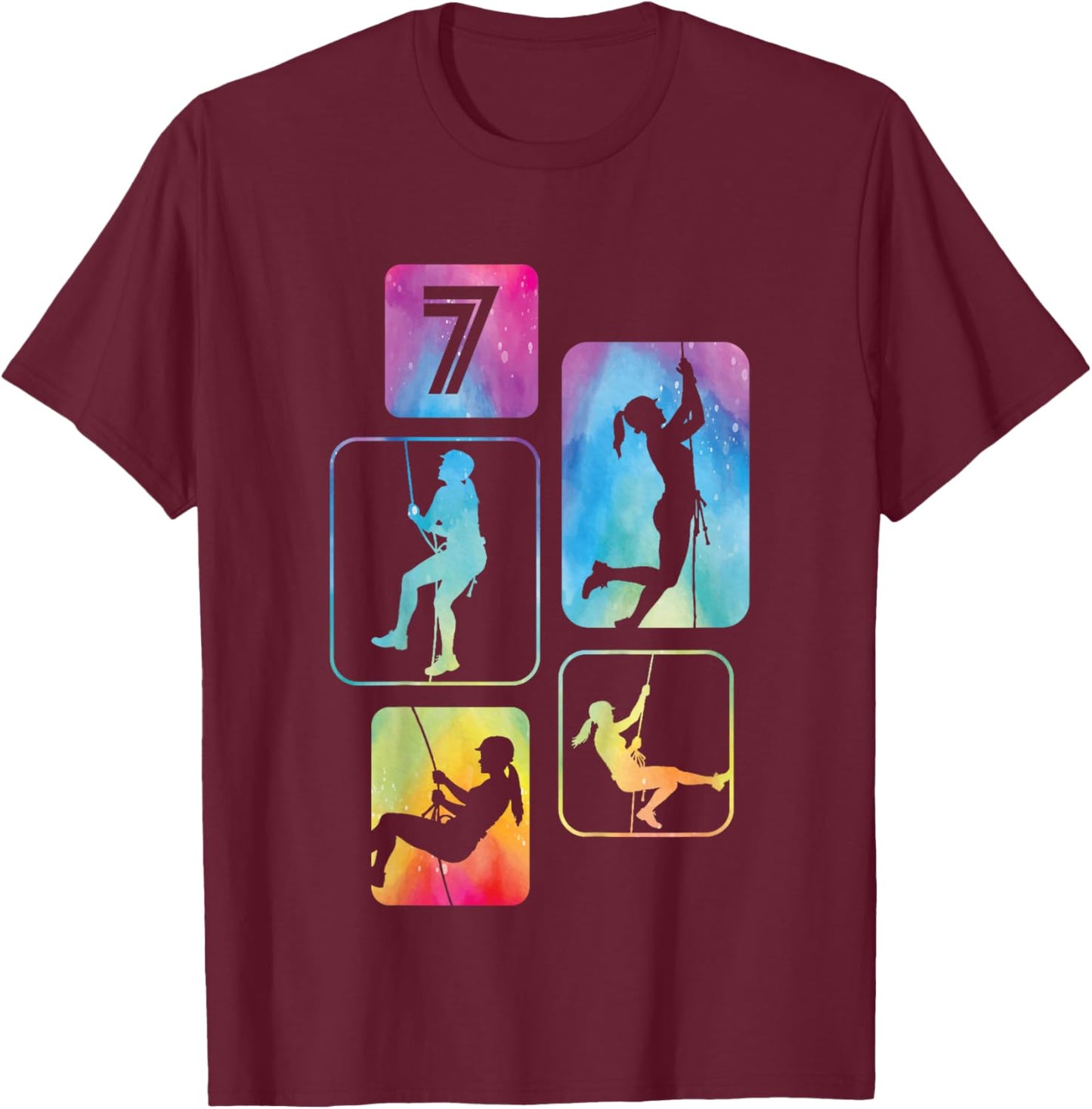 7th Birthday Climbing Rock Climber Bouldering 7 Years Old T-Shirt - T-Shirt | Maroon