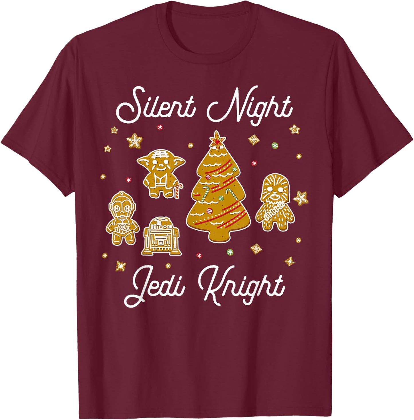 Star Wars Christmas Silent Night Jedi Knight Gingerbread T-Shirt - T-Shirt | Maroon