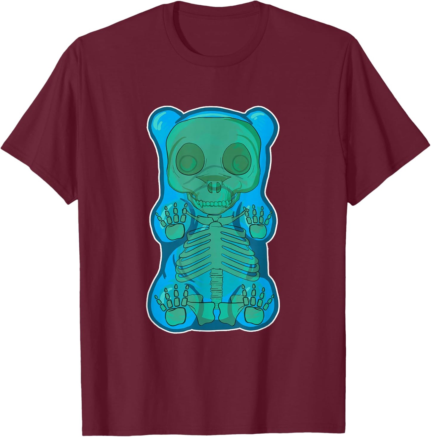 Classic Blue GUMMY BEAR Skeleton Anatomy halloween T-Shirt - T-Shirt | Maroon